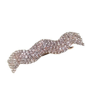 Rose Gold Rhinestone Bling Hair Barrette Tension Clip Party Prom Ocean Wave